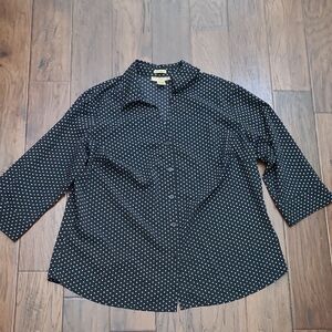 Notations Black & White Polka-dot Button-up Blouse size 2X